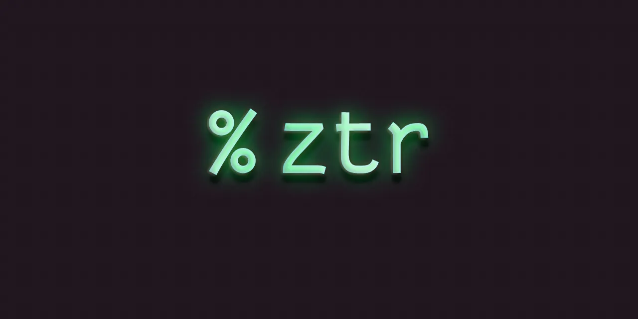 splash card: the text '% ztr' as green neon lettering